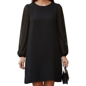 Black Sheath Dress Bateau Neckline Three ena Gold Glitter Bishop Sleeves Sm NWOT